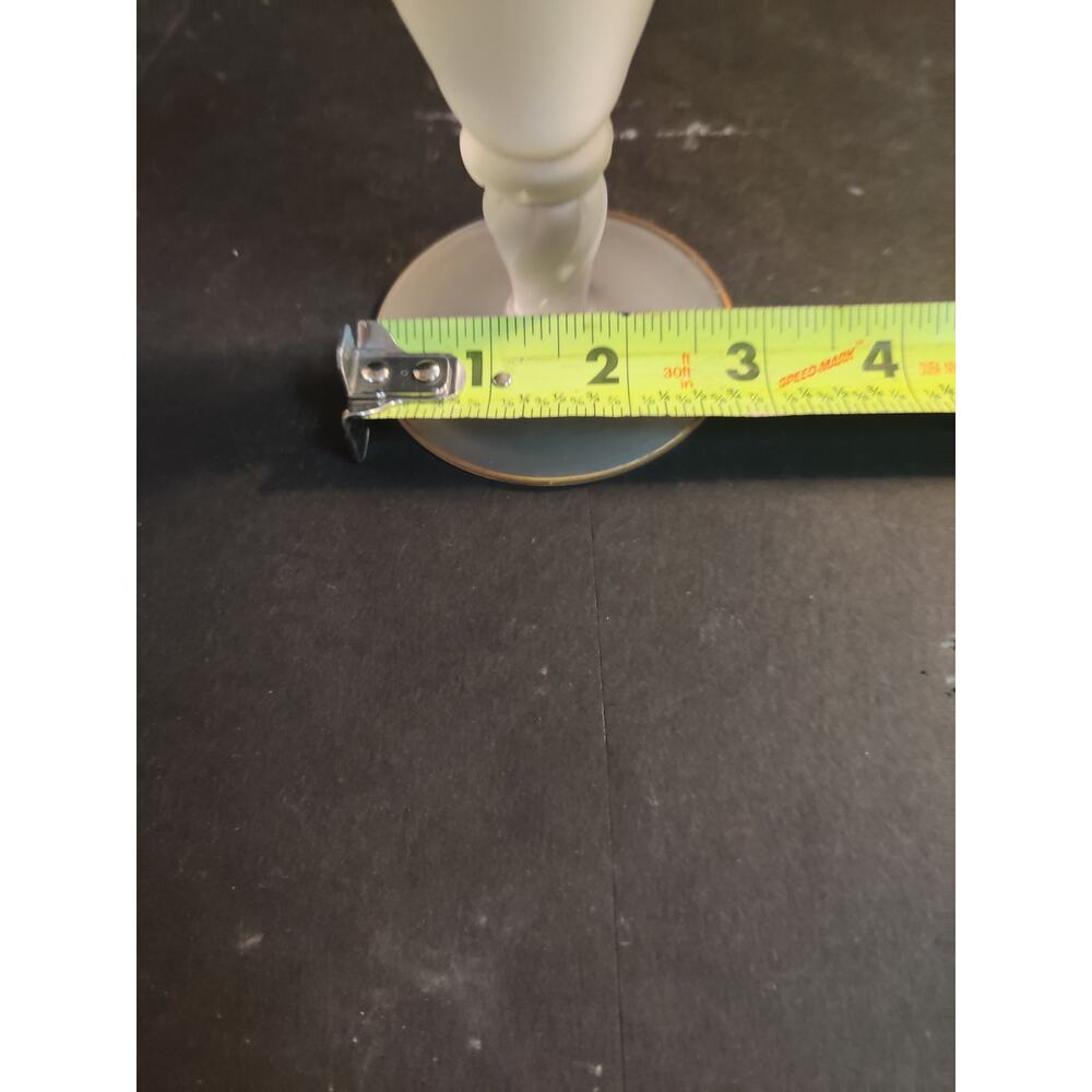 Vintage Frosted Satin Glass Hand Painted Floral Bud Vase Gold Trim - Picture 11 of 13